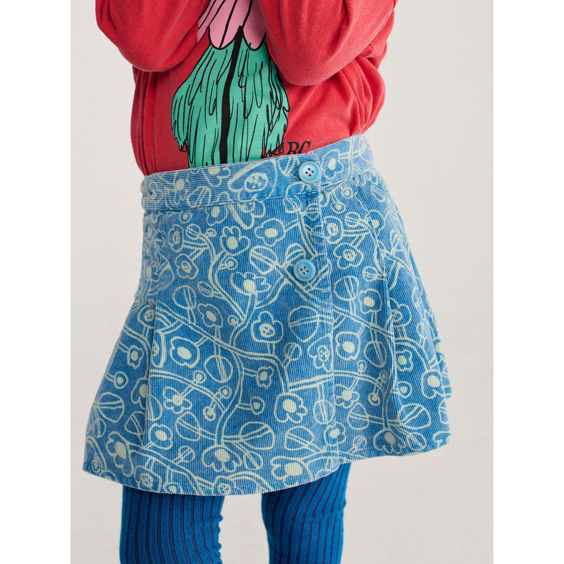Bobo Choses Blue Sketchy Flowers Corduroy Skirt