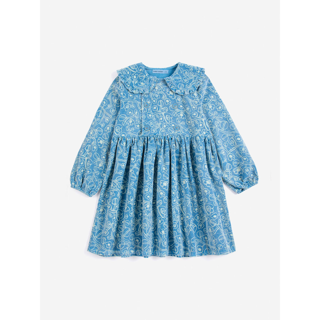 Bobo Choses Blue Sketchy Flowers Corduroy Dress