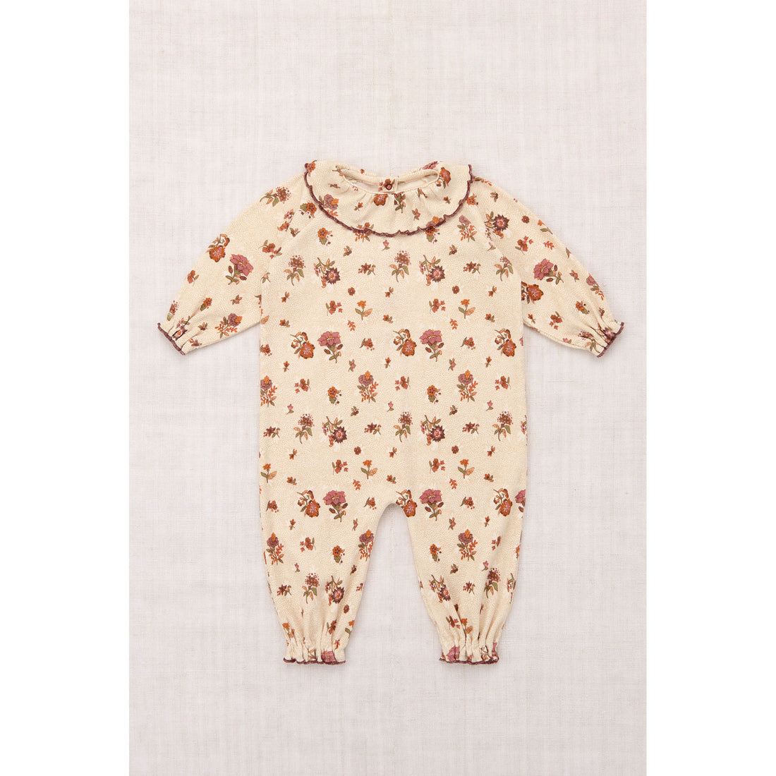 Misha and Puff String/Antique Rose Holyoke Floral Baby Pierrot Onesie