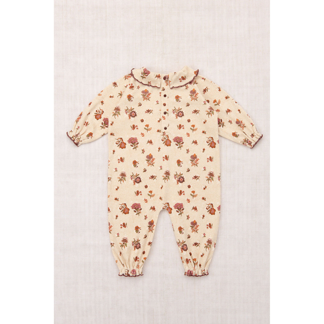 Misha and Puff String/Antique Rose Holyoke Floral Baby Pierrot Onesie