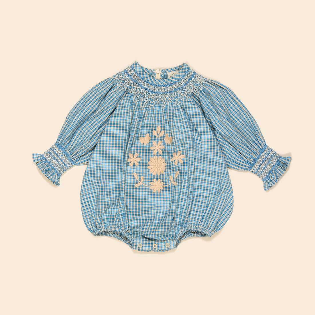Apolina Tablecheck Marine Cece Smock Romper
