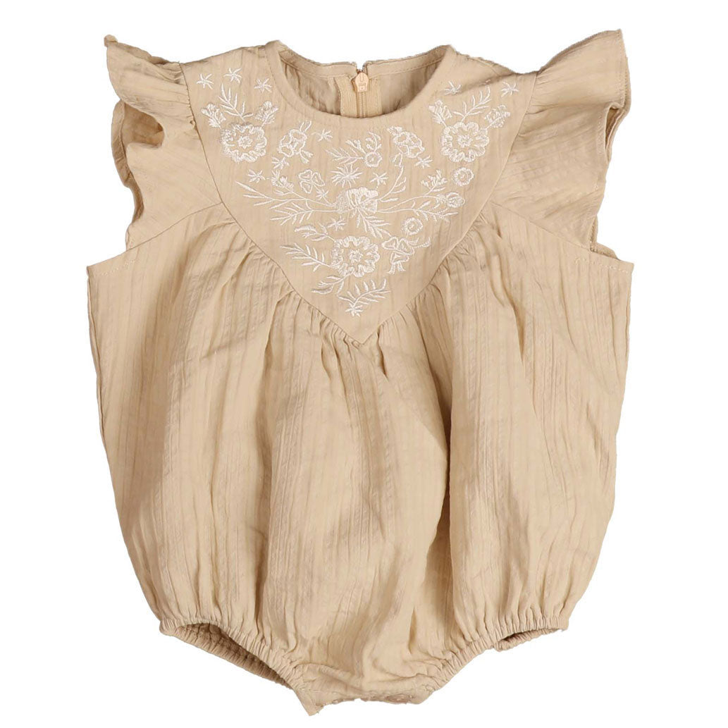Belati Beige Embroidered V Yoke