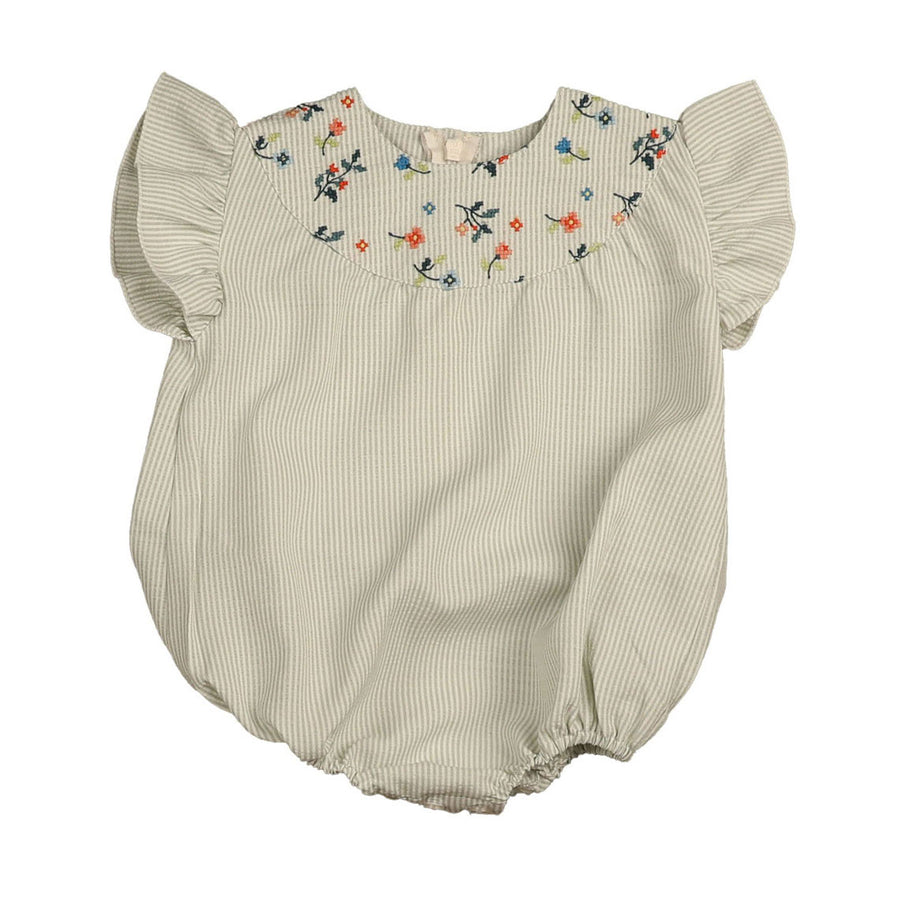 Belati Green Embroidered Round Yoke Romper