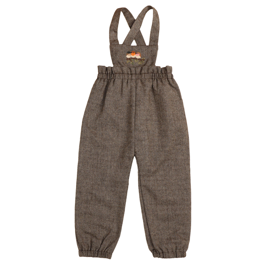 Belati  Brown Bird Embroidered Bib Romper