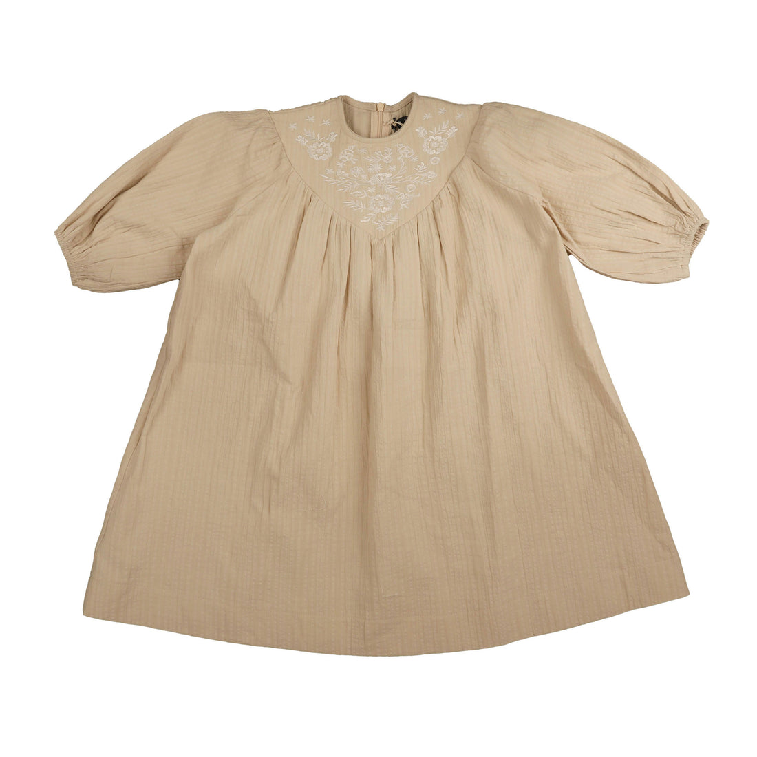 Belati Beige Embroidered V Yoke Dress