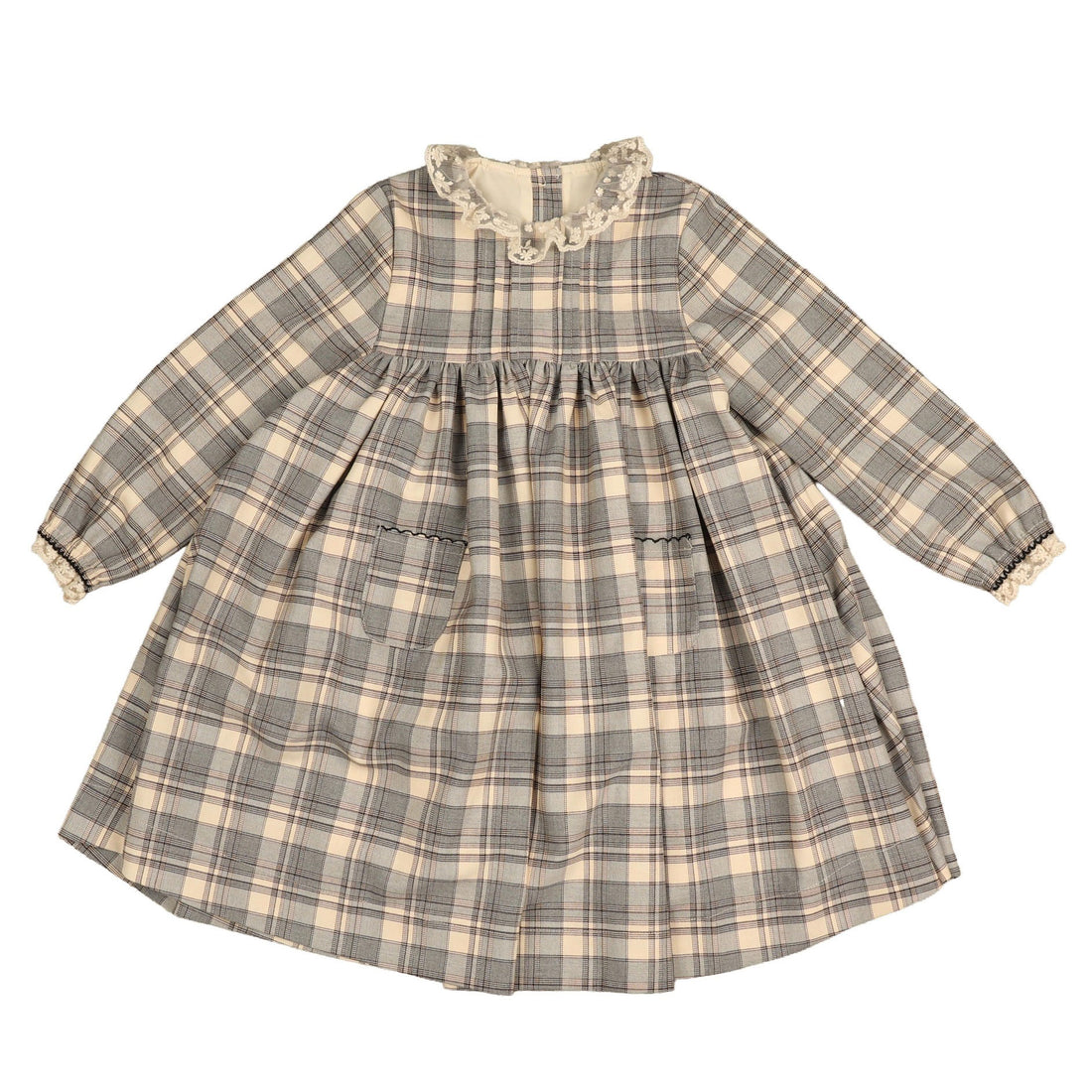 Belati  Blue Lace Collar Plaid Dress