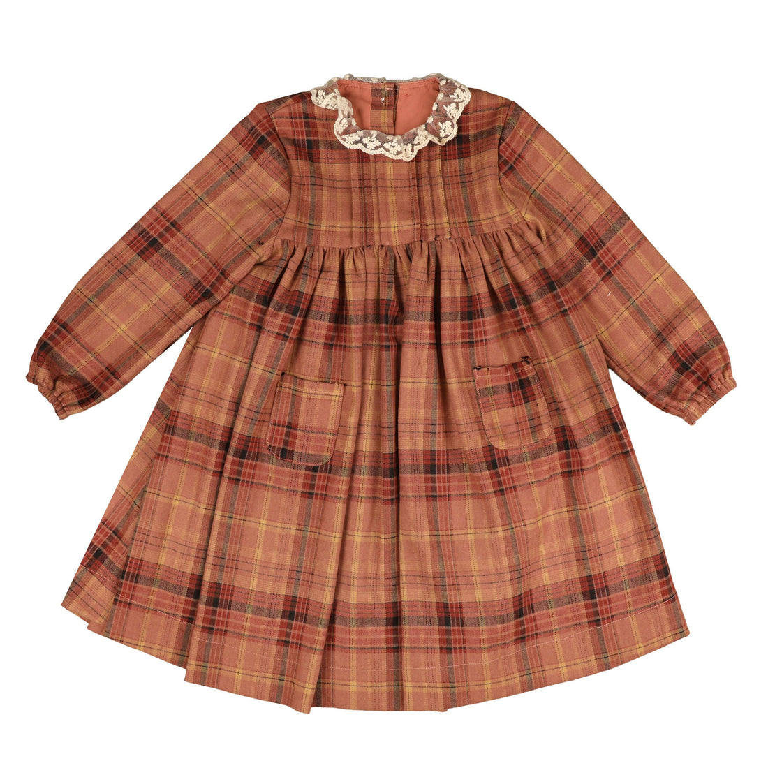 Belati  Dusty Rose Lace Collar Plaid Dress