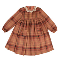 Belati  Dusty Rose Lace Collar Plaid Dress