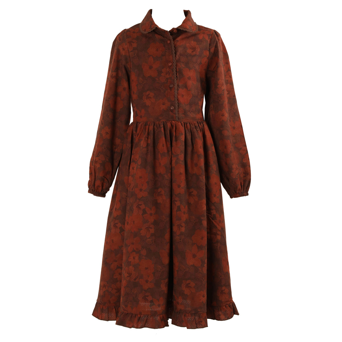 Belati  Wine Moody Floral Collared Dress