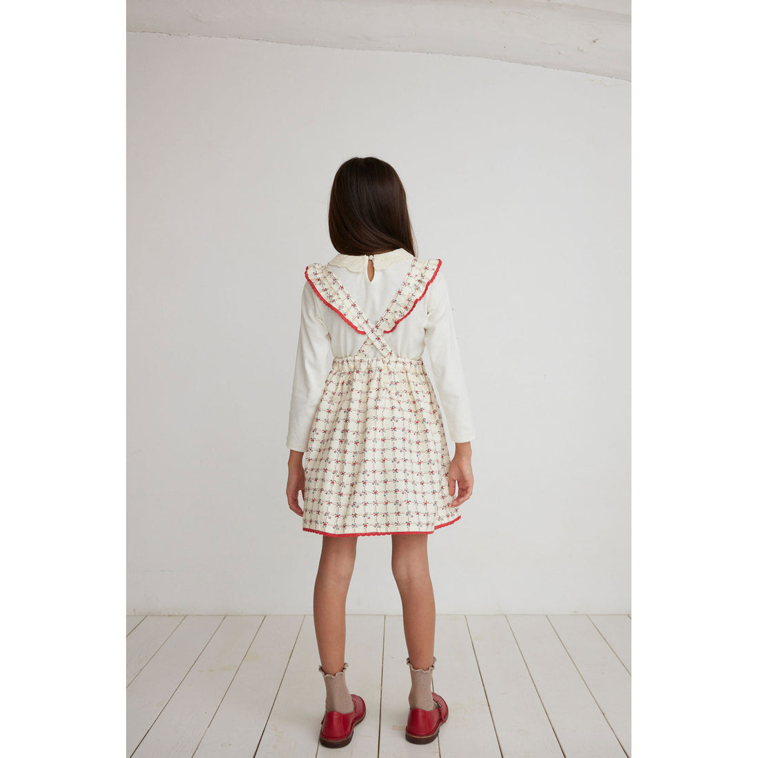 Bebe Organic Geometric Roses Lissy Apron Dress
