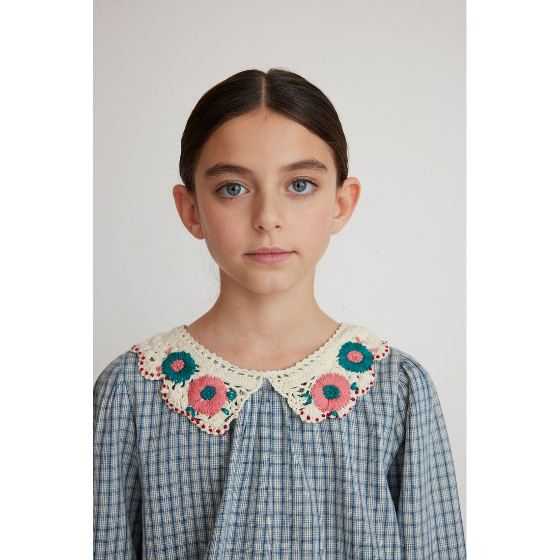 Bebe Organic Blue Check Rhea Blouse