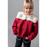 Birinit Cherry Embroidered Collar Sweatshirt