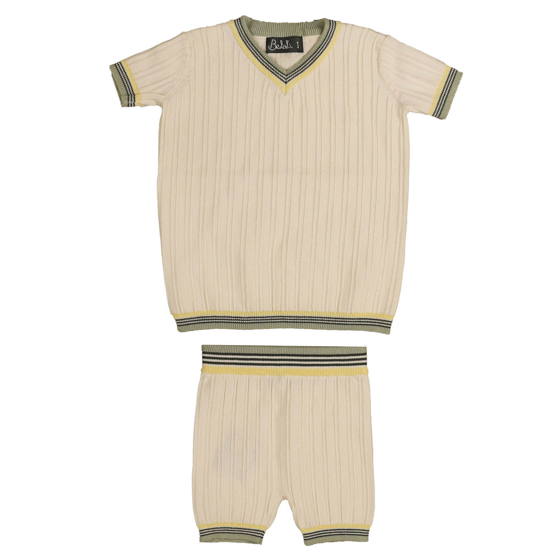Belati Cream/Green Trim Knit Sweater Set