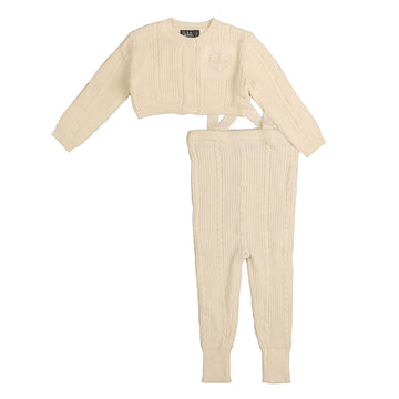  Ivory Baby Overall With Cable Cardigan