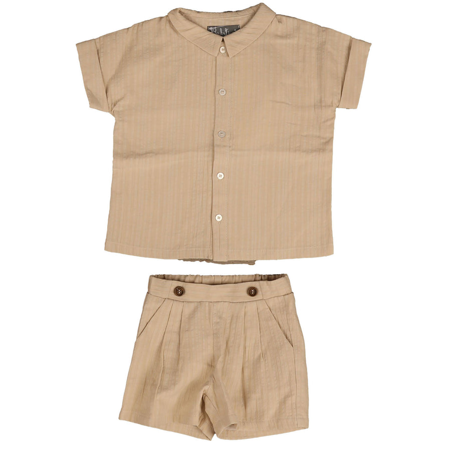Belati Beige Boxy Collared Shirt Set