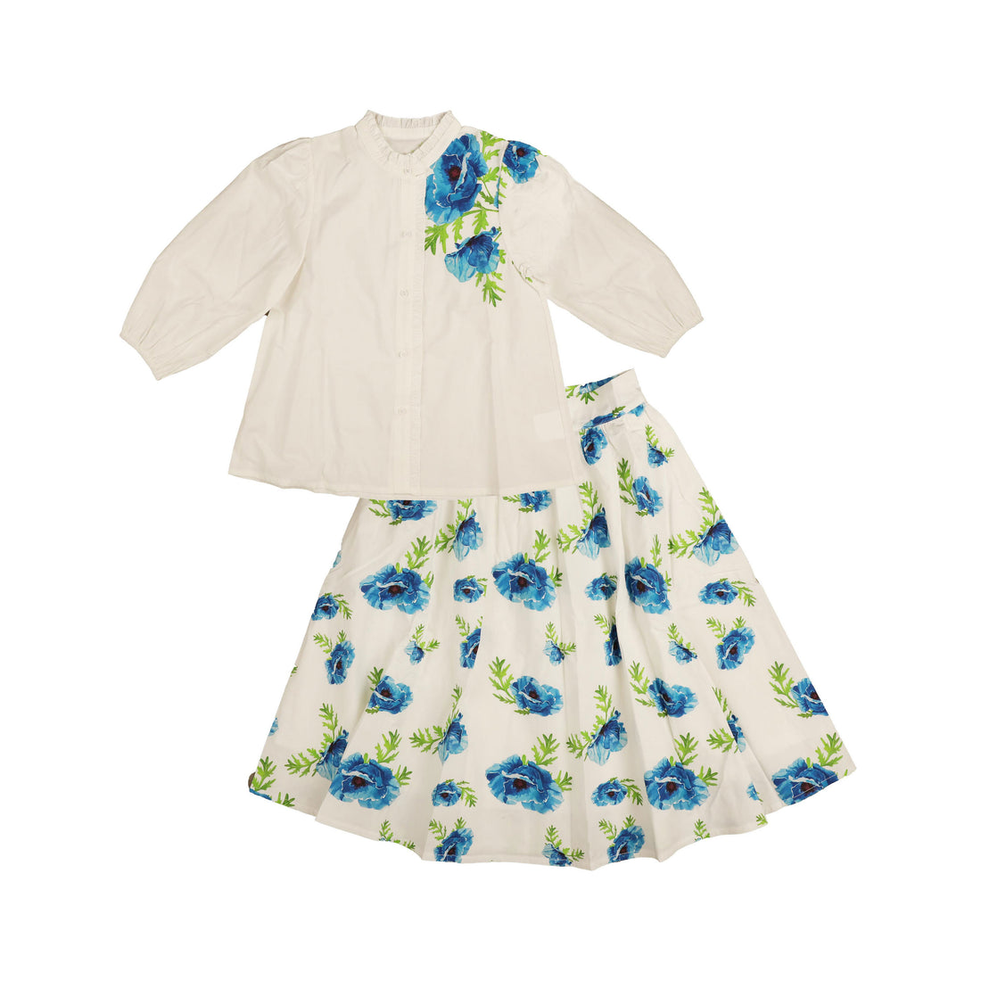 Belati Blue Flower Print Skirt Set