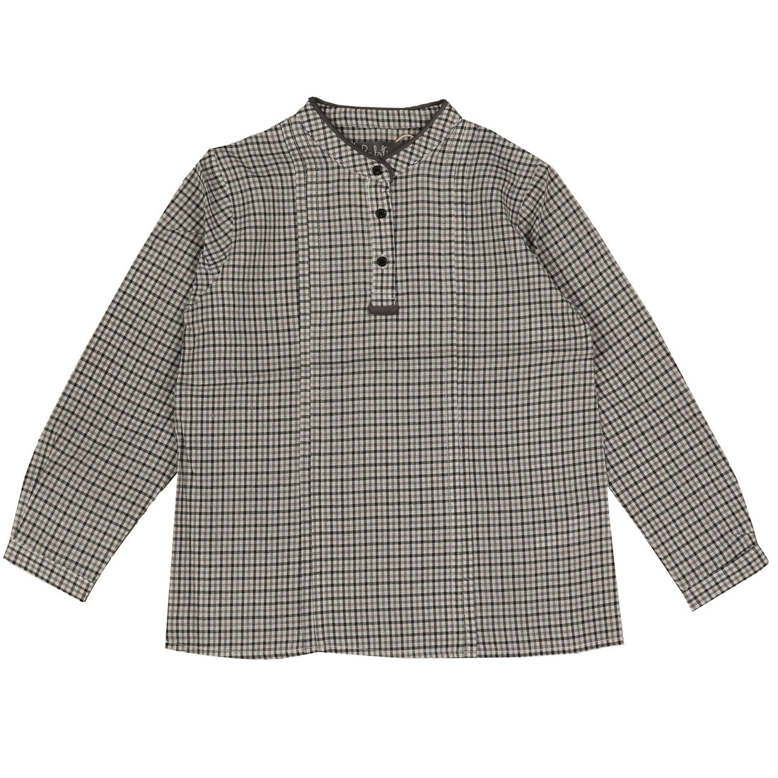 Belati Charcoal Plaid Mandarin Neck Shirt