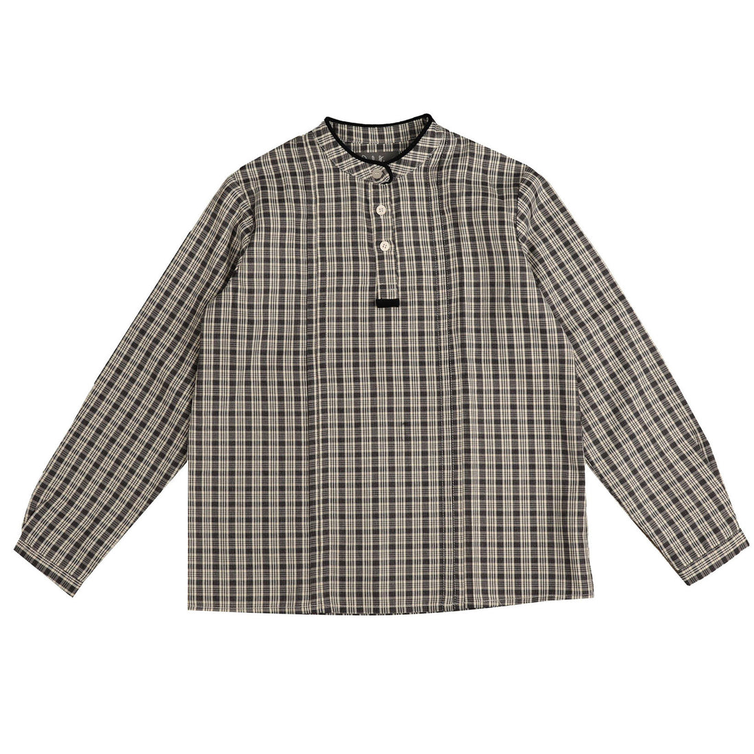 Belati Navy Plaid Mandarin Neck Shirt