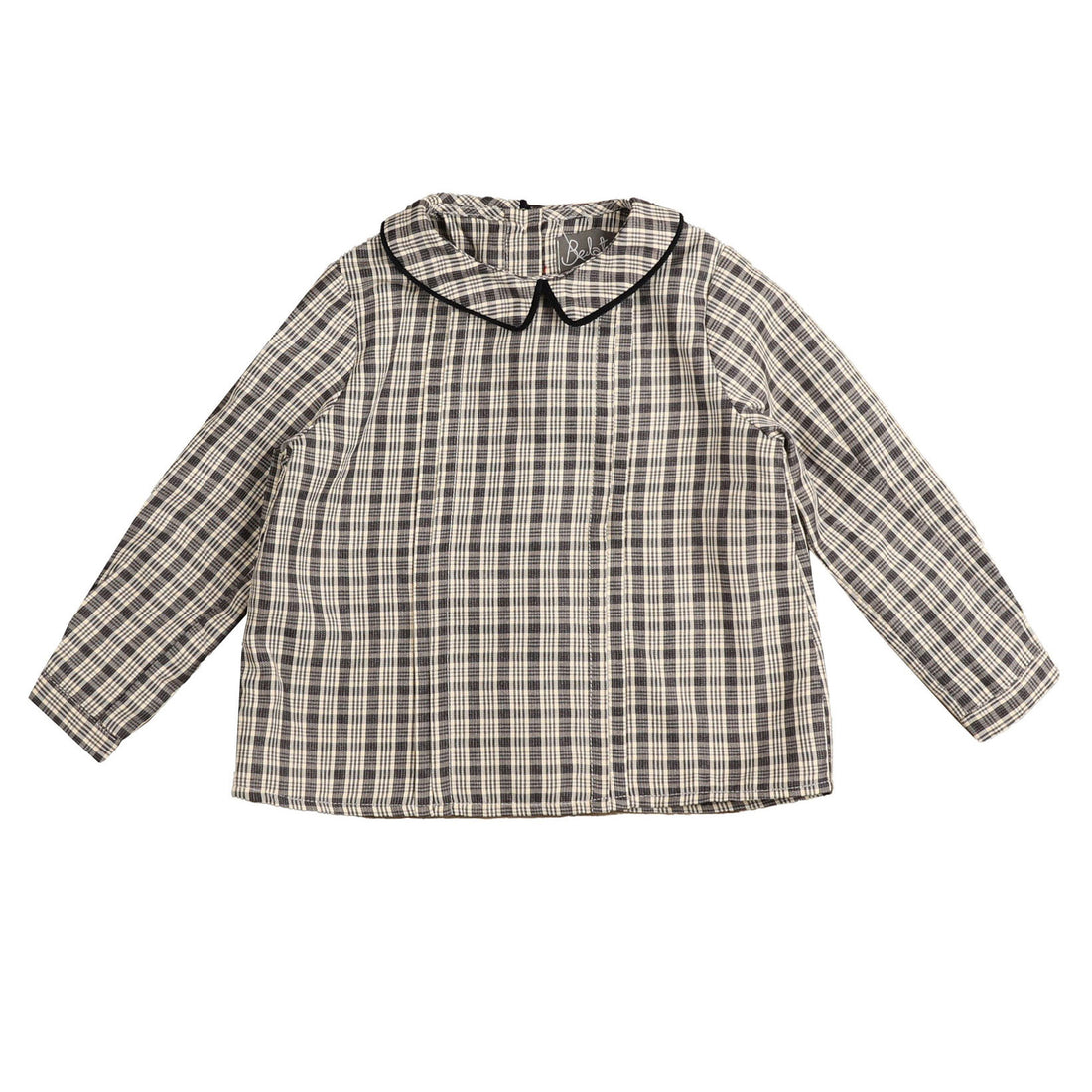 Belati Navy Plaid Peter Pan Neck Shirt