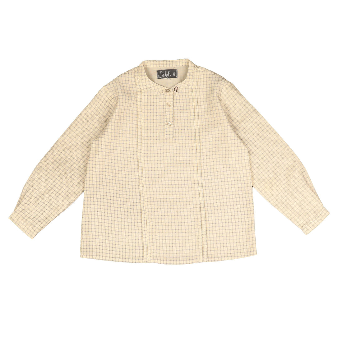 Belati  Brown Mandarin Collared Plaid Shirt