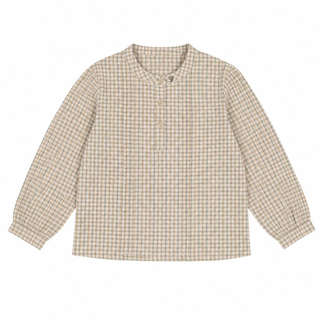 Belati  Grey Mandarin Collared Plaid Shirt