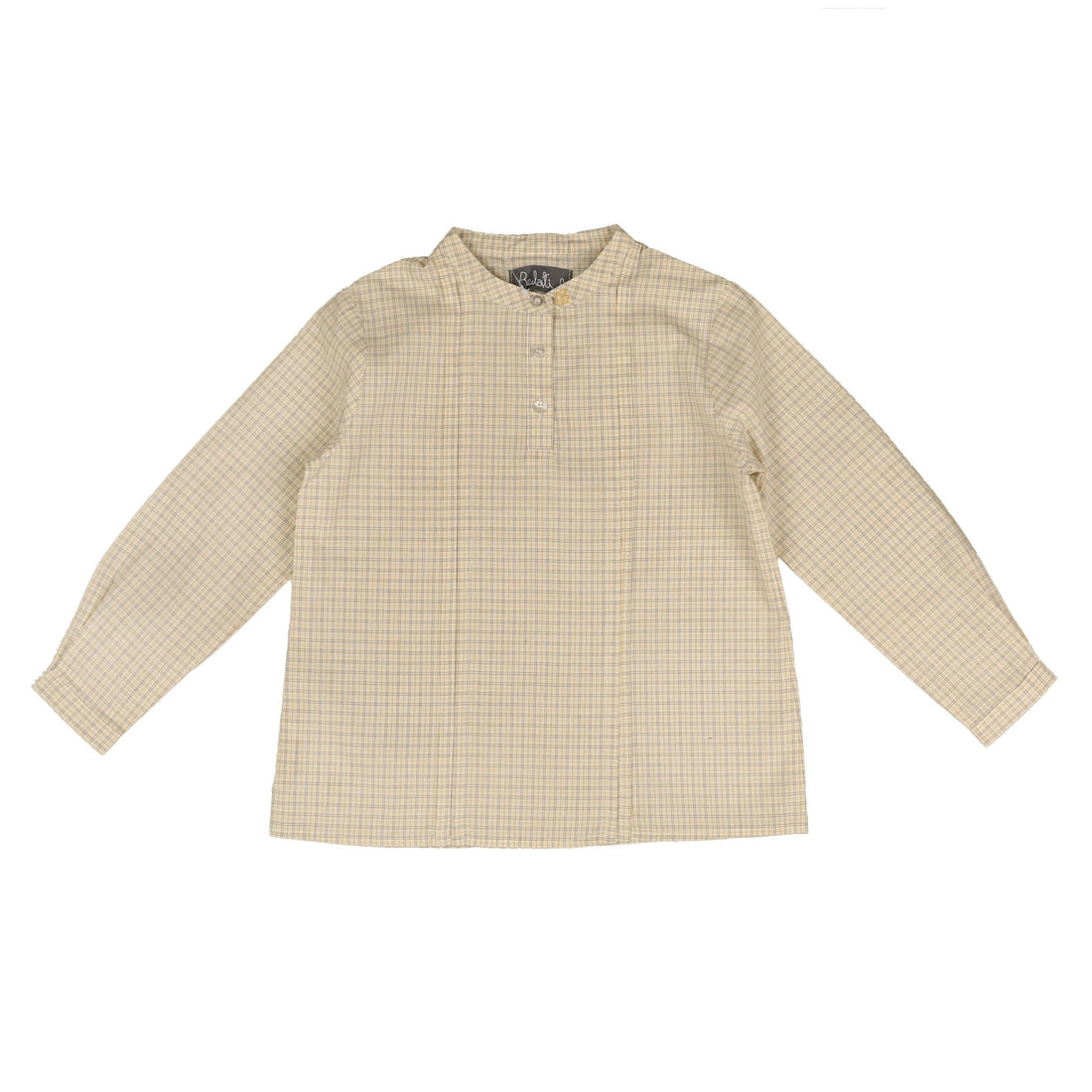 Belati  Oatmeal Taupe Mandarin Collared Plaid Shirt