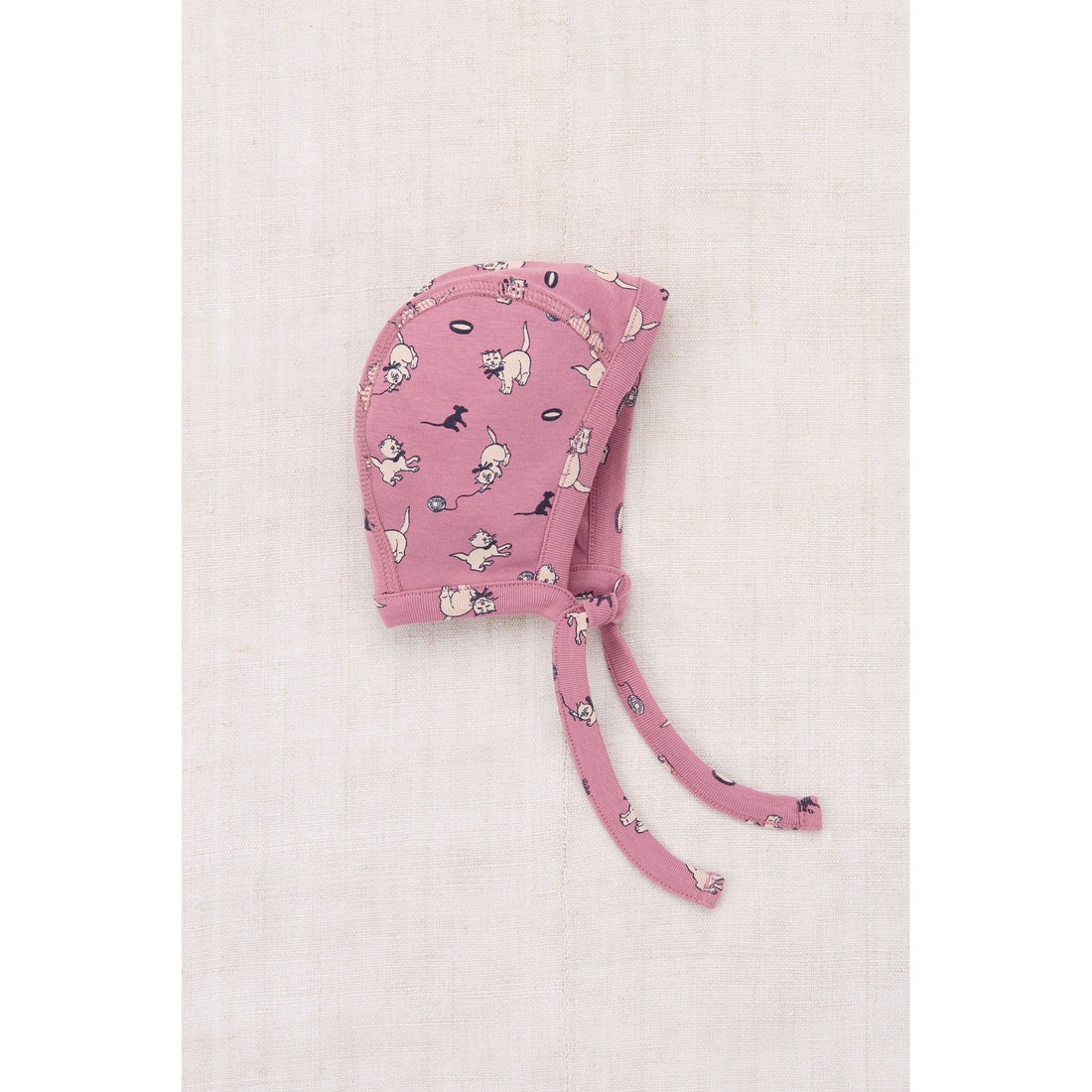 Misha and Puff Antique Rose Cat & Mouse Baby Pima Bonnet