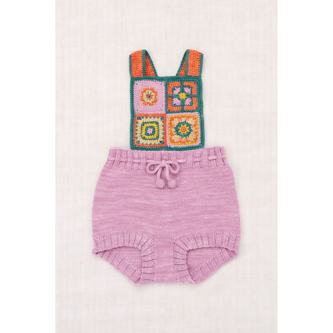 Misha and Puff Hazy Lilac Crochet Afghan Romper