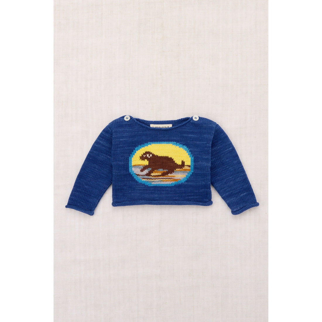 Misha and Puff Blue Ribbon Baby Dog Boatneck Sweater