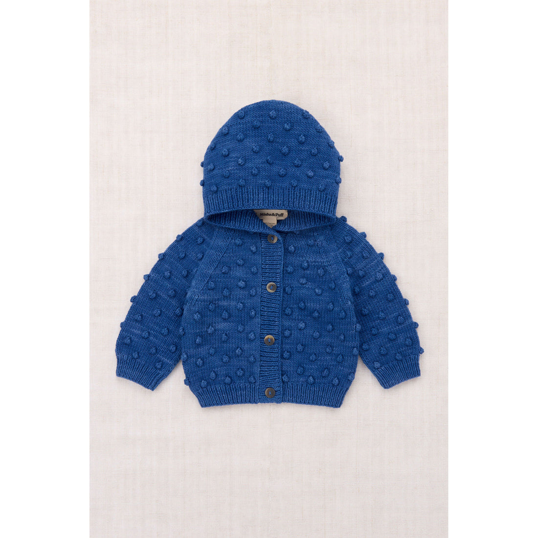 Misha and Puff Blue Ribbon Baby Hooded Popcorn Cardigan