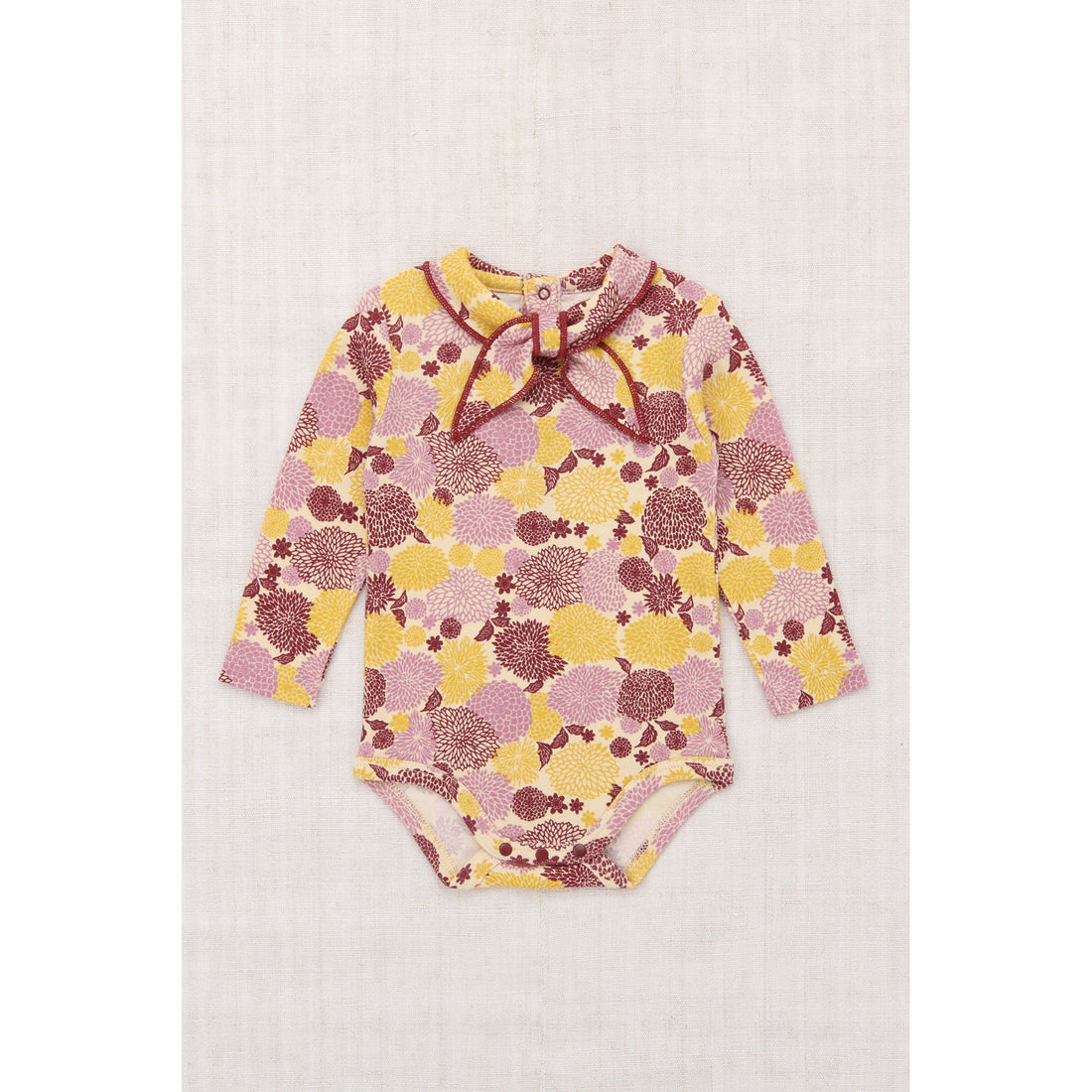 Misha and Puff String/Antique Rose Chrysanthemum Long Sleeve Scout Onesie