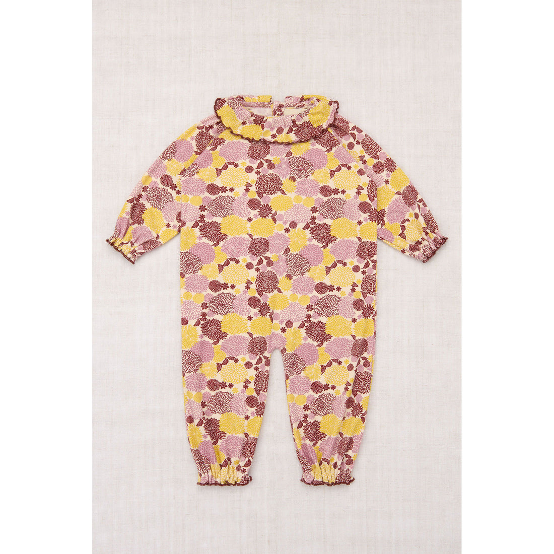 Misha and Puff String/Antique Rose Chrysanthemum Pierrot Onesie