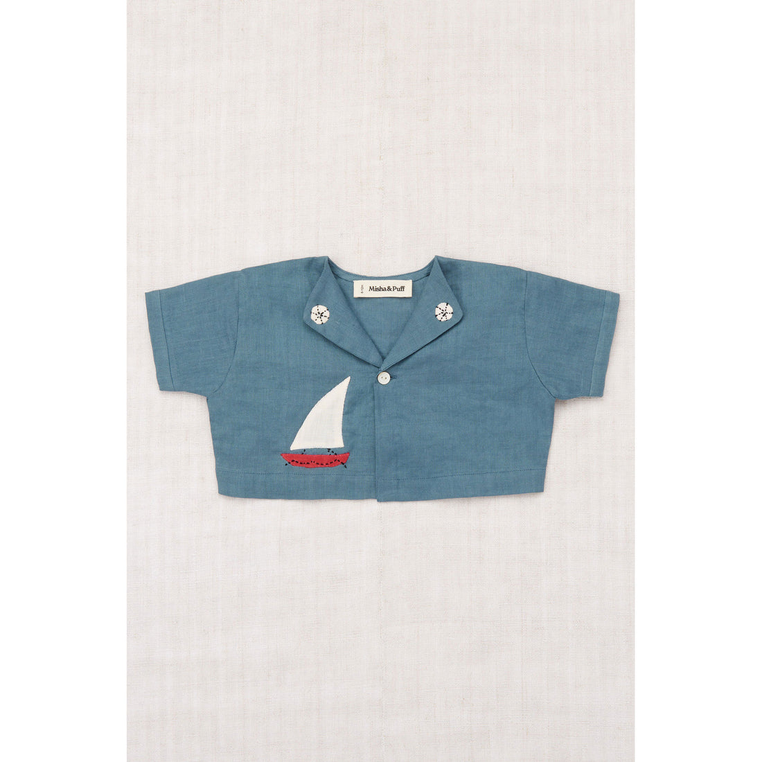 Misha and Puff Blue Slate Baby Seaside Button Top