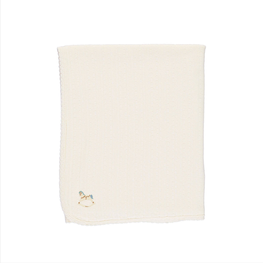 Bebe Organic Natural Pointelle Blue Rocking Horse Bebe Blanket