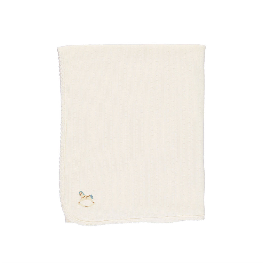 Bebe Organic Natural Pointelle Blue Rocking Horse Bebe Blanket