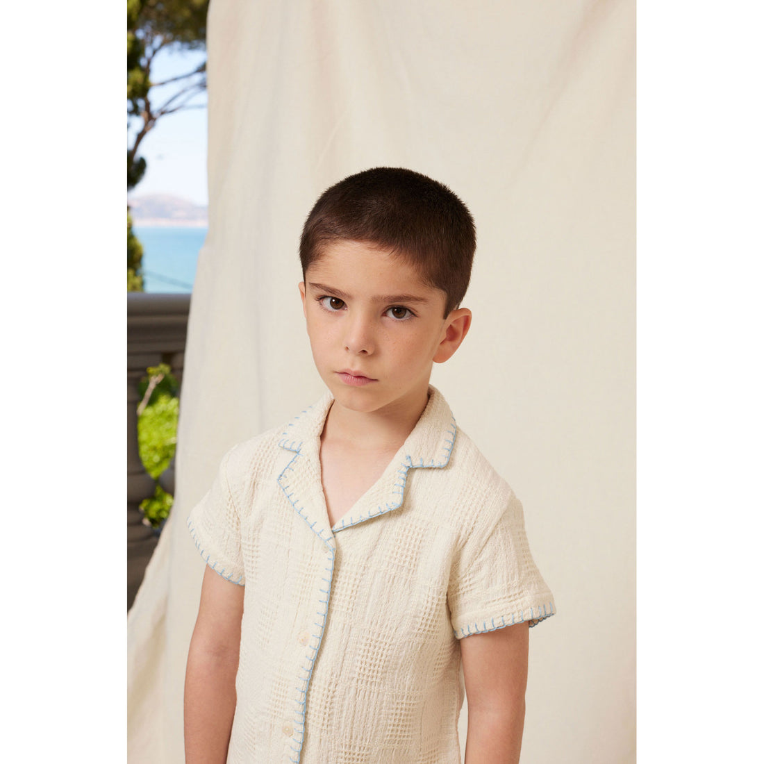 Bebe Organic Natural Squares Sky Shirt