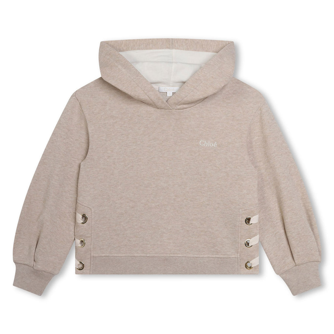 Chloe Beige Lace Detailed Hoodie