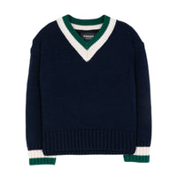 Finger in the Nose  Navy V Neck Campus Sweater