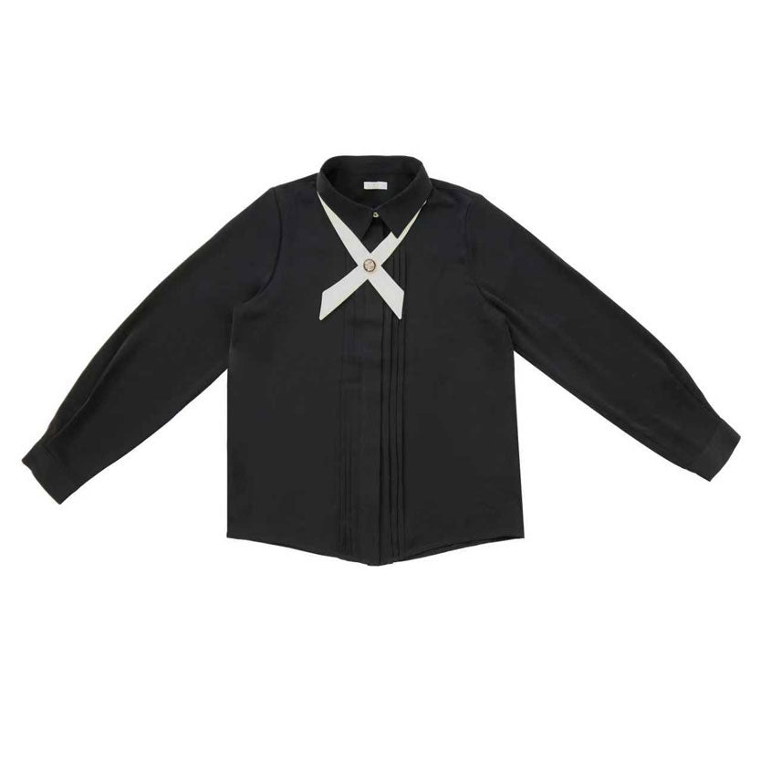 Coco Blanc Black Front Pleat Blouse