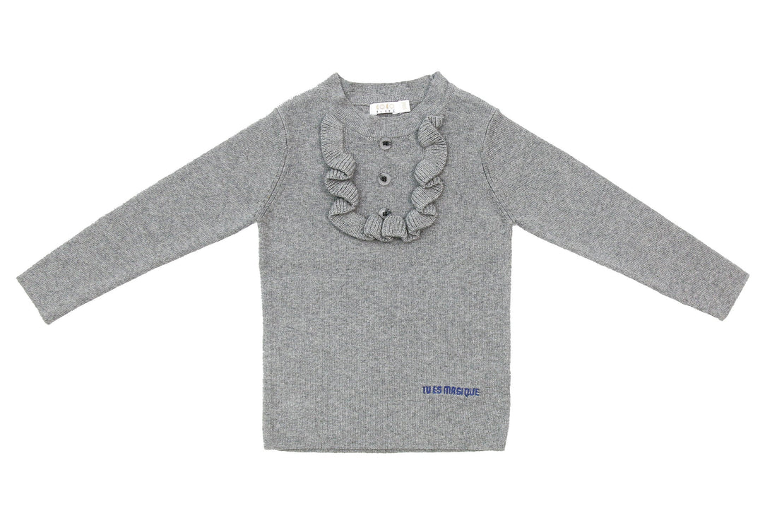Coco Blanc Grey Ruffle Bib Sweater