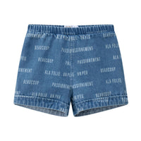 Coco Blanc Blue Denim Printed Shorts