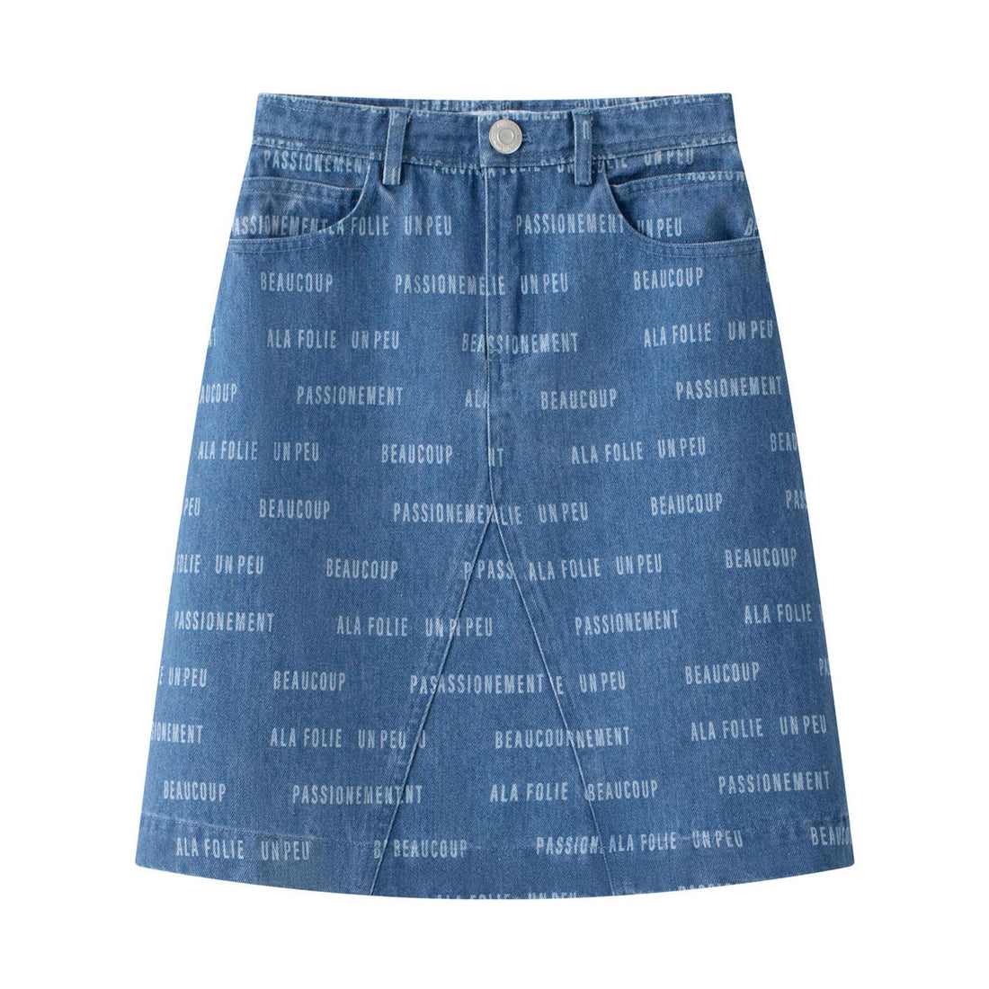 Coco Blanc Blue Denim Printed Skirt