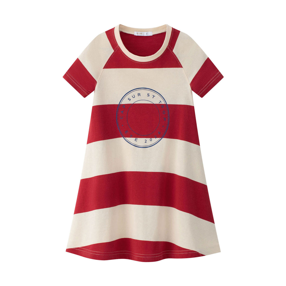 Coco Blanc Red Stripe Short Sleeved A-Line Dress