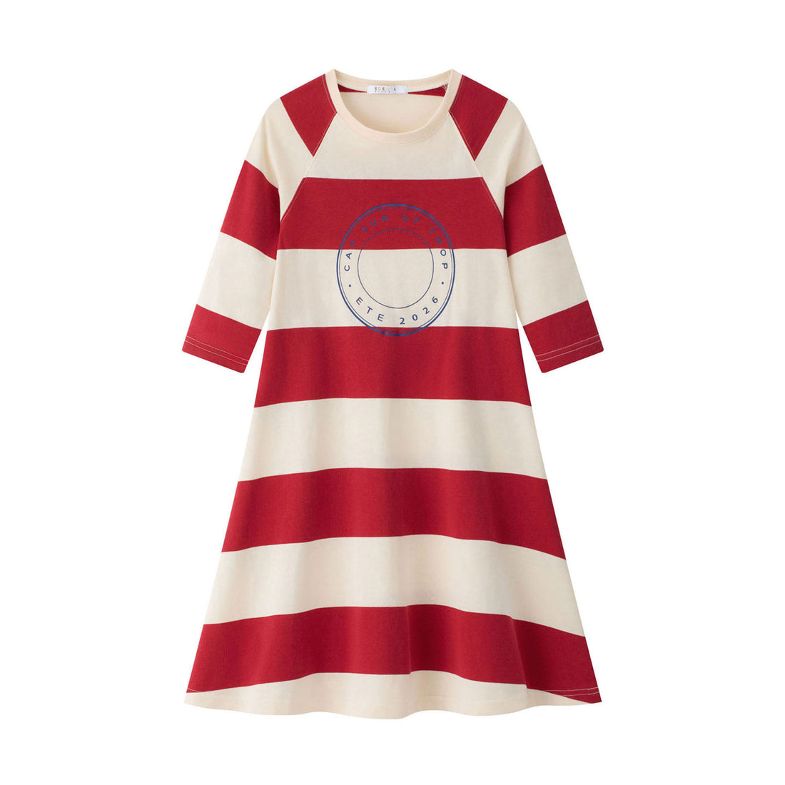Coco Blanc Red Stripe 3/4 Sleeved A-Line Dress
