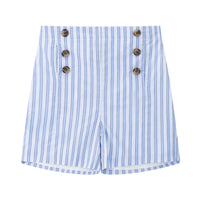 Coco Blanc Blue Striped Double Breasted Shorts