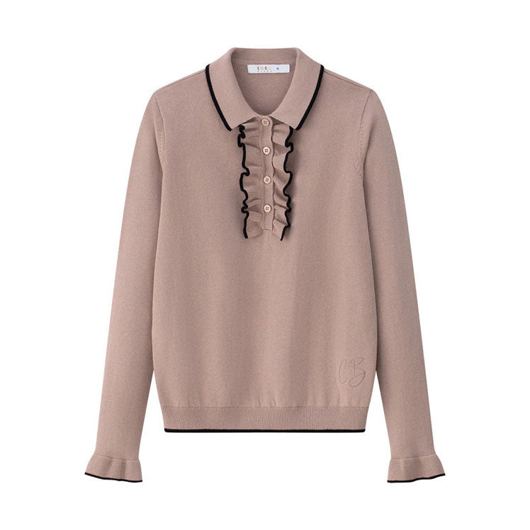 Coco Blanc Blush Ruffle Polo Sweater