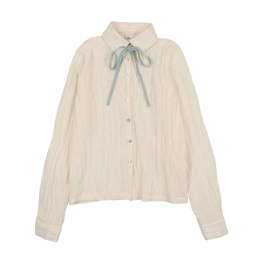 Coco Blanc White W/ Slate Tie Blouse