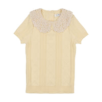 Coco Blanc Pale Yellow Crochet Collar Sweater