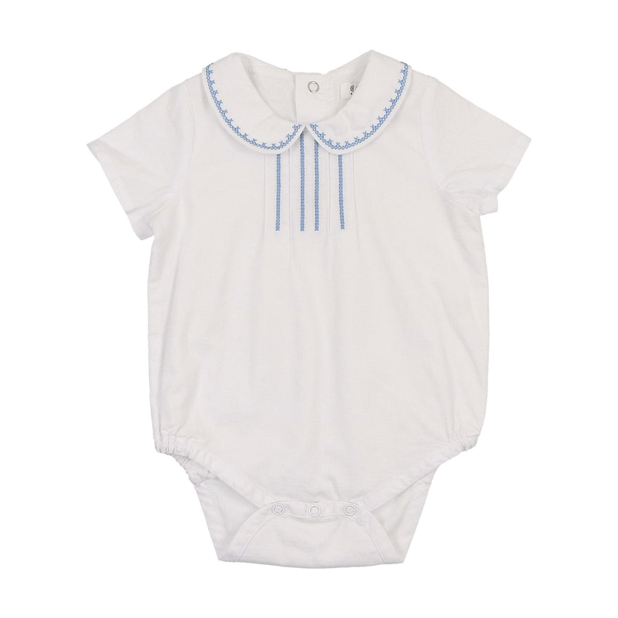Coco Blanc Peter Pan Stitched Bubble - White w/ Blue Coco Blanc Peter Pan Stitched Bubble - White w/ Blue