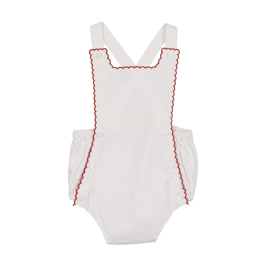 Coco Blanc White W/ Red Scalloped Romper